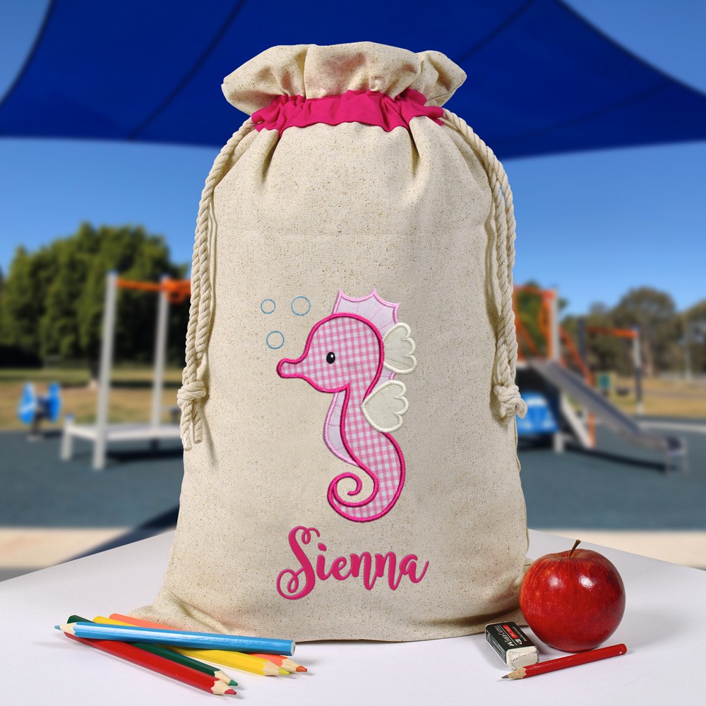 Personalised Library Bag, Seahorse