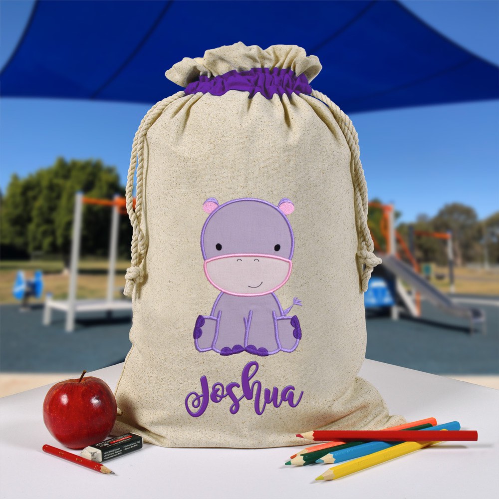 Personalised Library Bag, Hippopotomus, Hippo