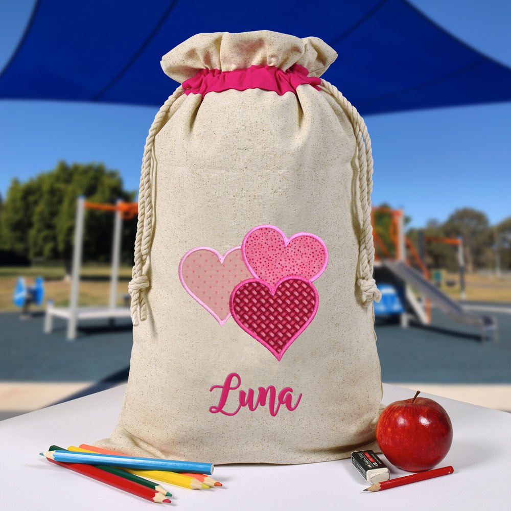 Personalised Library Bag, Love Hearts, Love