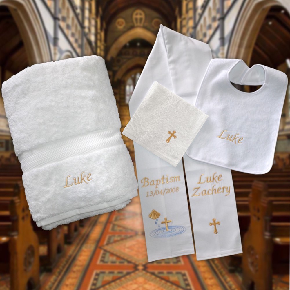 Baptism Stole and Candle, Christening Sash,Embroidery, 