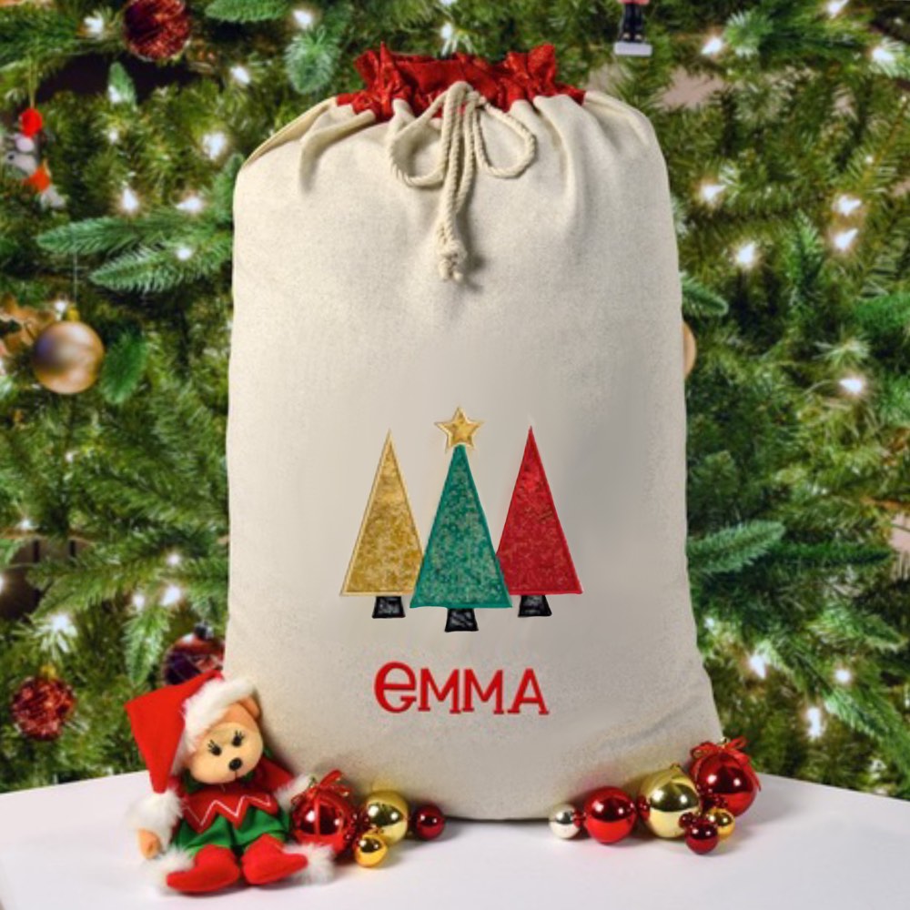 Santa Sack, Tree, Personalised Christmas Gift, Embroidery