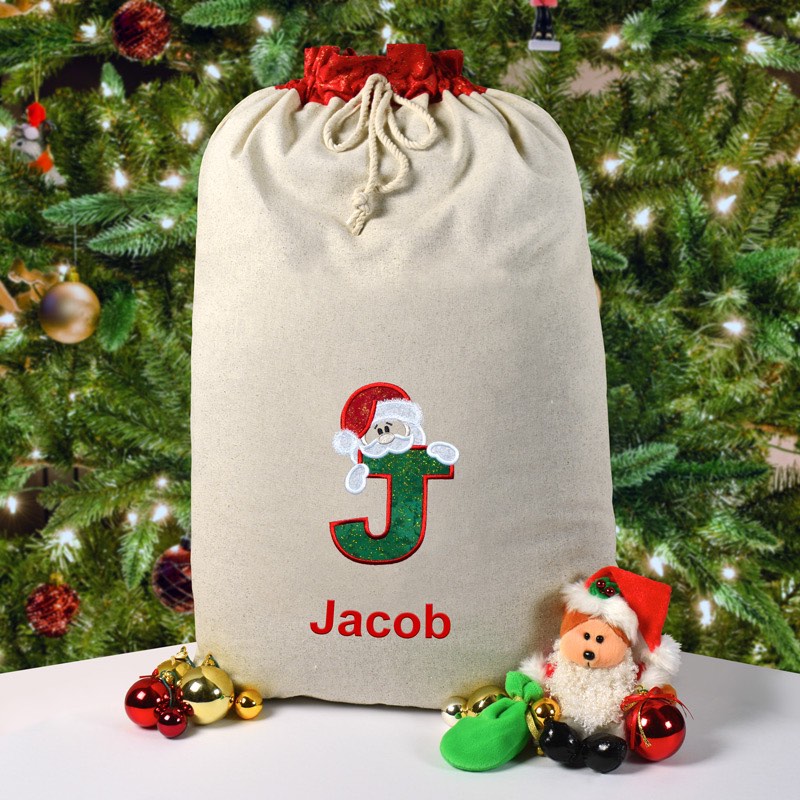 Santa Sack, Reindeer, Personalised Christmas Gift, Embroidery