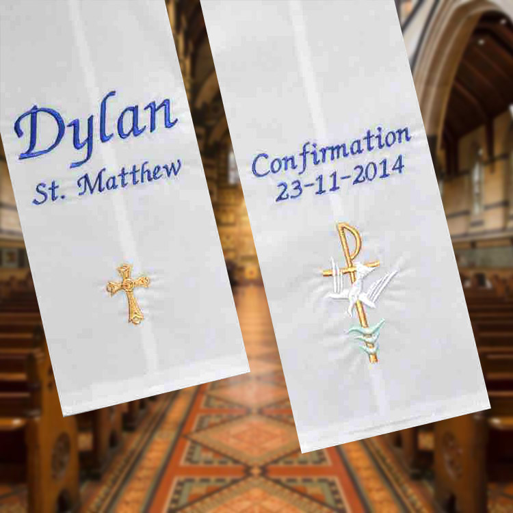 Confirmation Stole Baptism Stole, Confirmation Sash, Embroidery