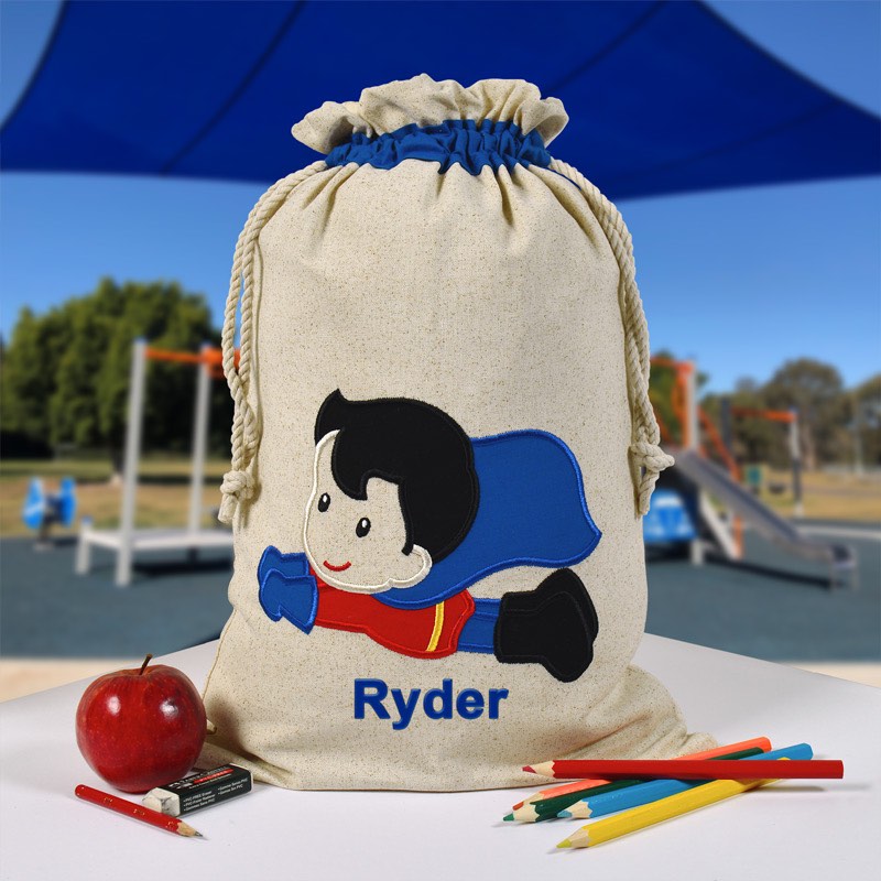 Personalised Library Bag, Superboy, Superhero Library Bag, Book Bag, Tote Bag, Pre School, Kindergarten and School