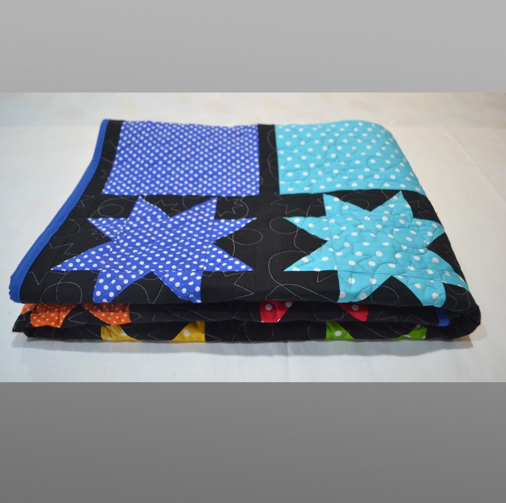 Blue Polka Dot Star Baby Quilt, Personalised Handmade Quilt, Polka Dot Star Quilt, Patchwork, Baby Gift