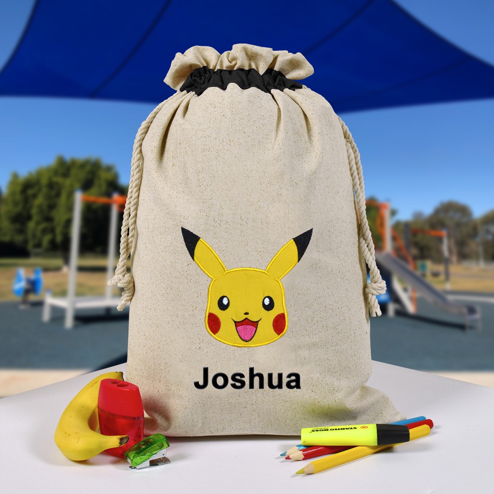 Personalised Library Bag, Pokeman, Pichachu Library Bag, Book Bag, Tote Bag, Pre School, Kindergarten and School