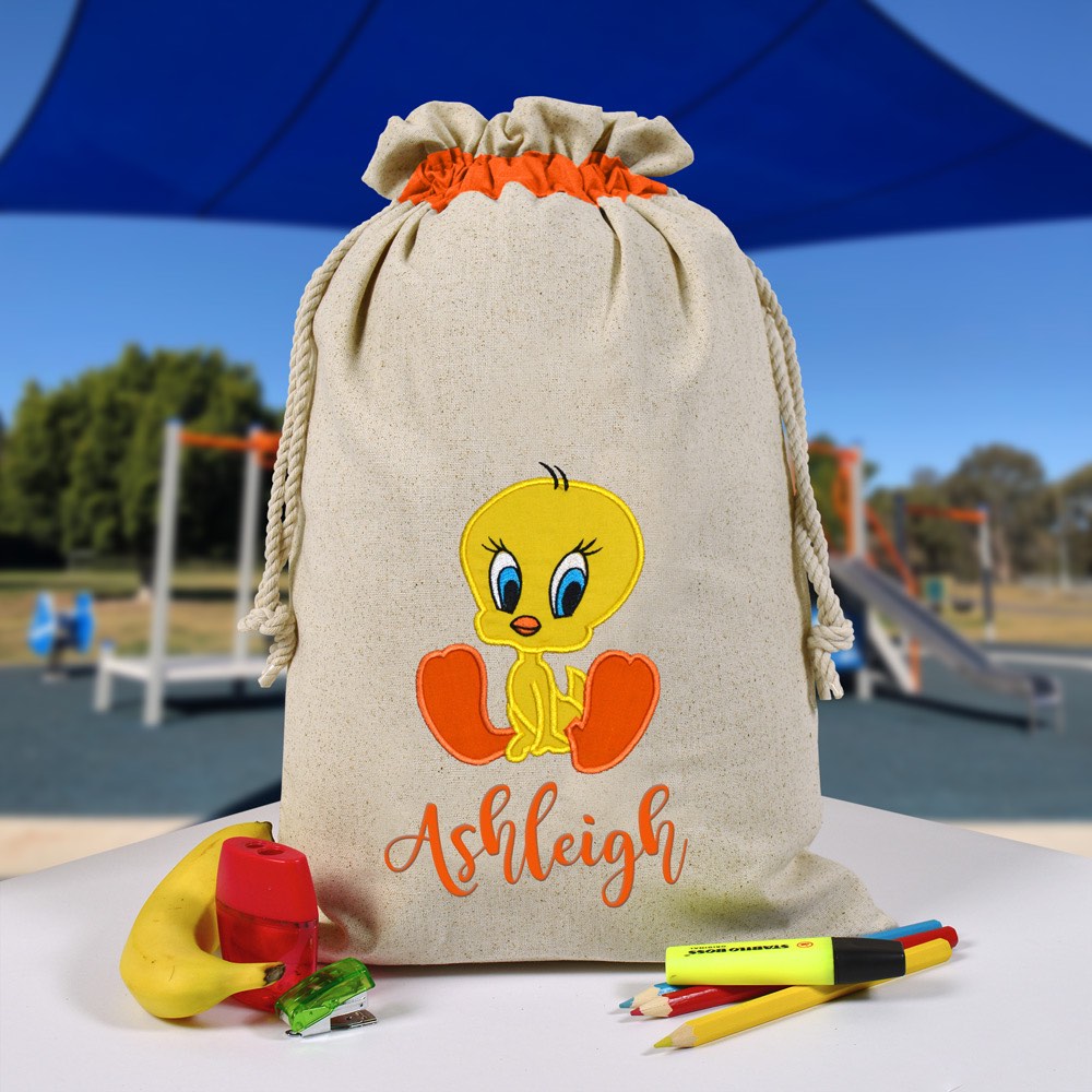 Personalised Library Bag, Tweety Bird Toy Story Library Bag, Book Bag, Tote Bag, Pre School, Kindergarten and School
