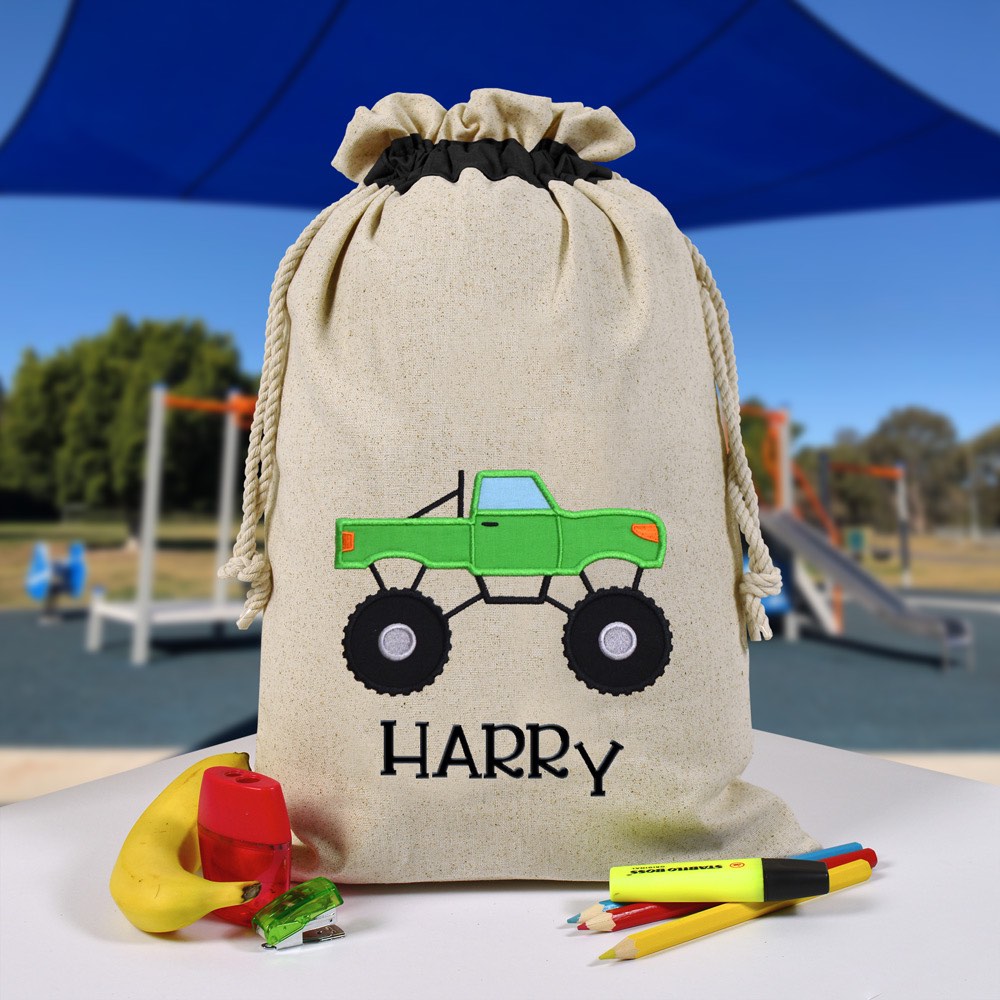 Personalised Library Bag, Monster Truck, Truck Library Bag, Book Bag, Tote Bag, Pre School, Kindergarten and School