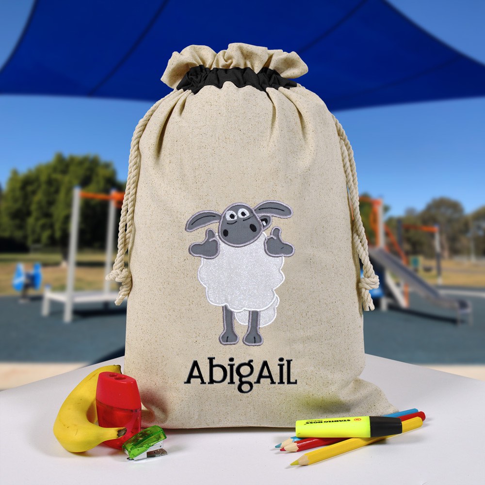Personalised Library Bag, Shaun the Sheep, Lamb Library Bag, Book Bag, Tote Bag, Pre School, Kindergarten and School
