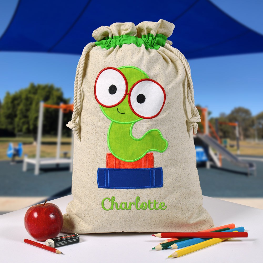 Personalised Library Bag, Bookworm Library Bag, Book Bag, Tote Bag, Pre School, Kindergarten and School
