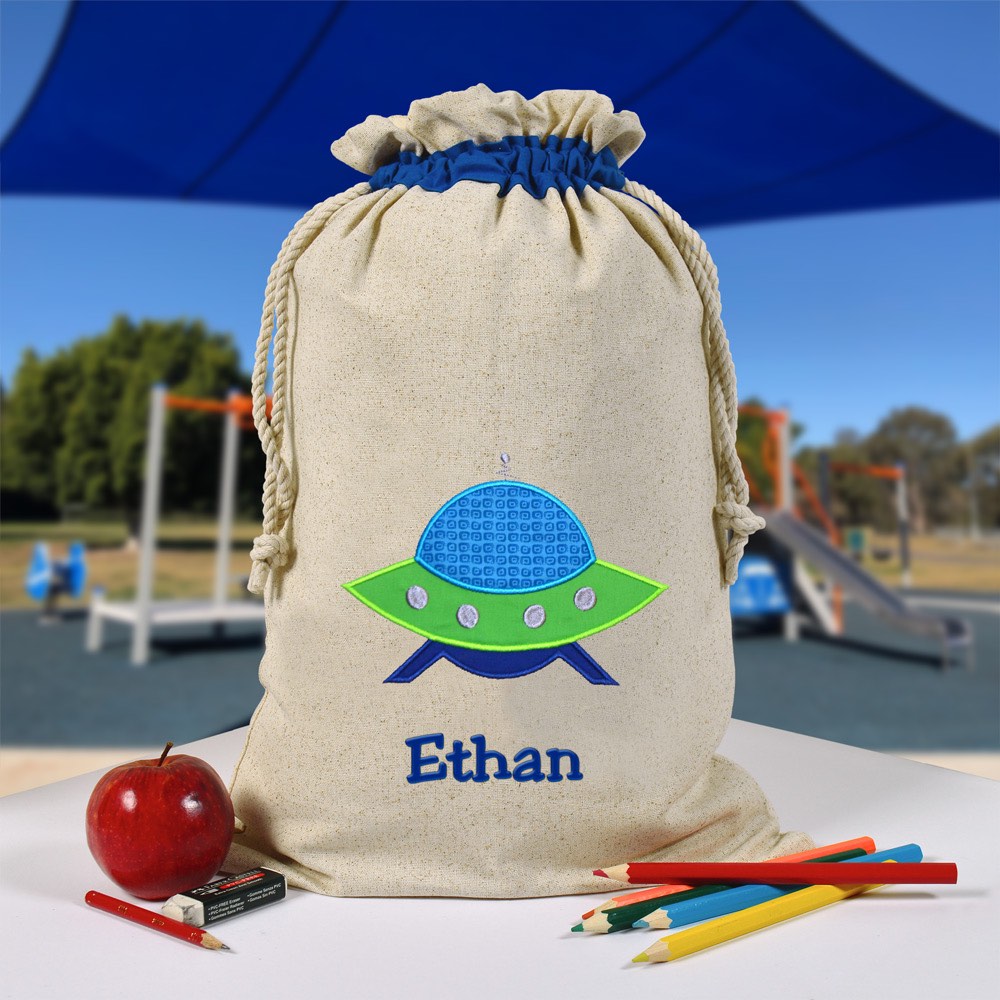 Personalised Library Bag, Spaceship Outer Space Library Bag, Book Bag, Tote Bag, Pre School, Kindergarten and School