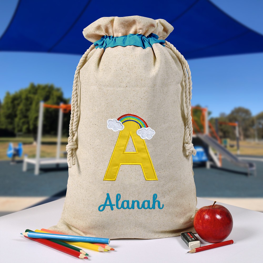 Personalised Library Bag, Alphabet, Rainbow Library Bag, Book Bag, Tote Bag, Pre School, Kindergarten and School