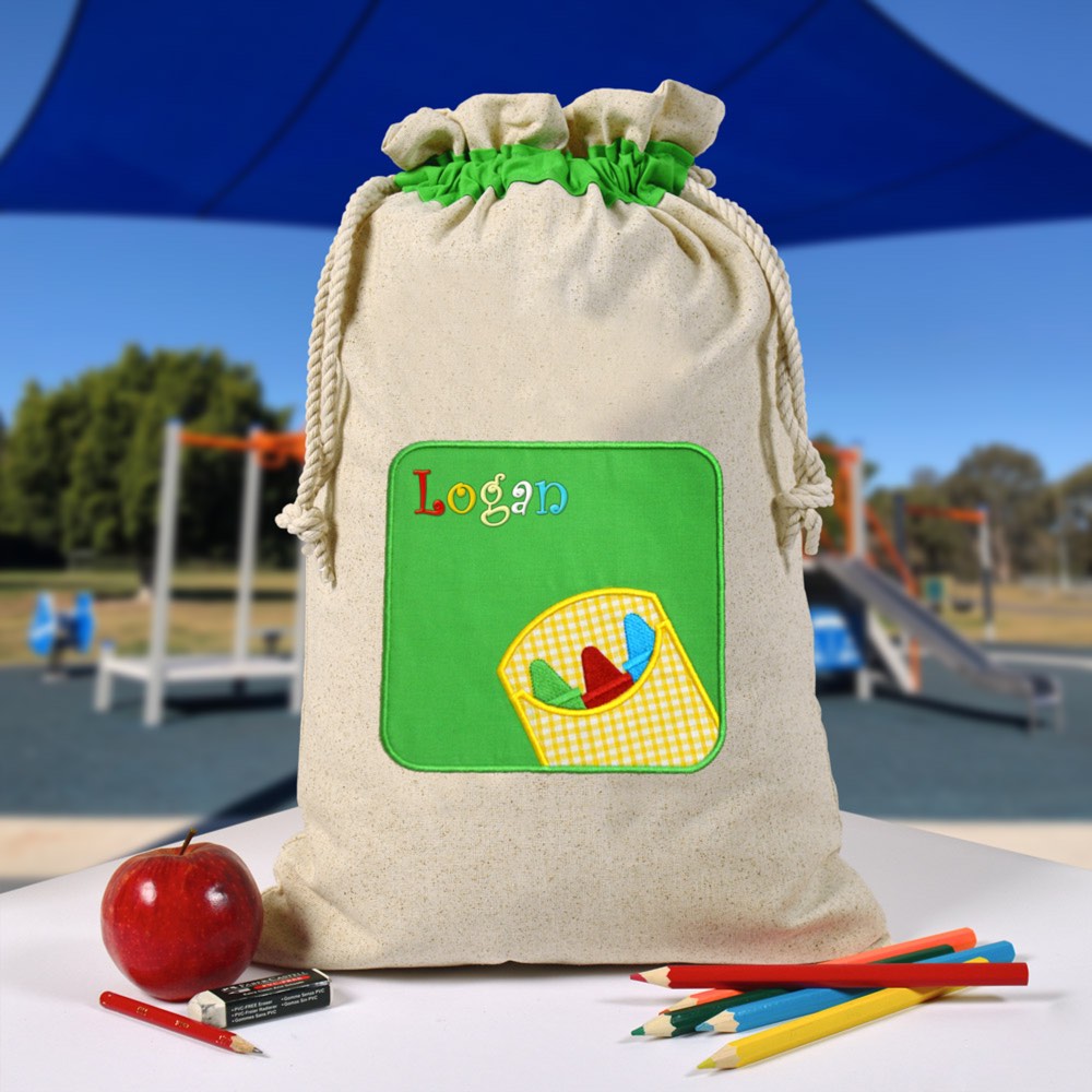 Personalised Library Bag, Crayons, Drawsing Library Bag, Book Bag, Tote Bag, Pre School, Kindergarten and School