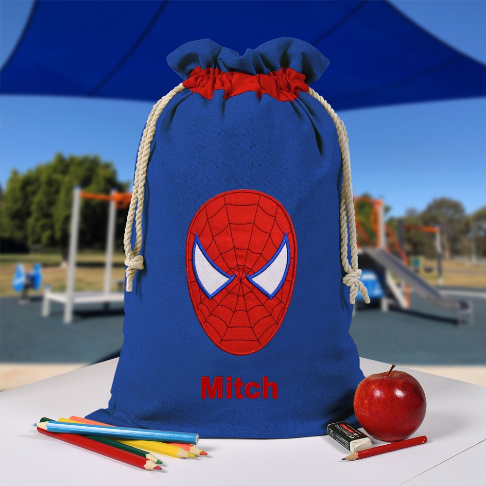 Personlaised Library Bag, Spiderman Book Bag, Tote Bag, Pre School, Kinder and School