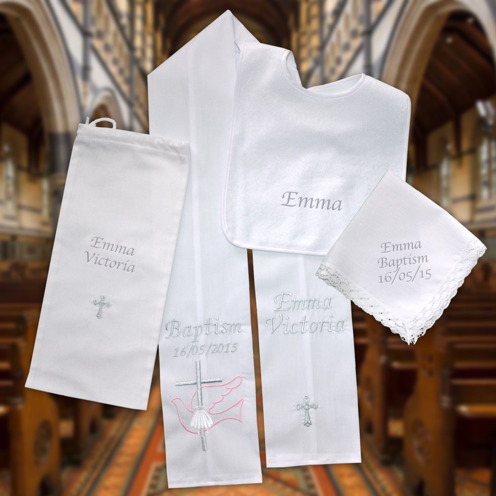 Baptism Stole and Candle, Christening Sash,Embroidery, 