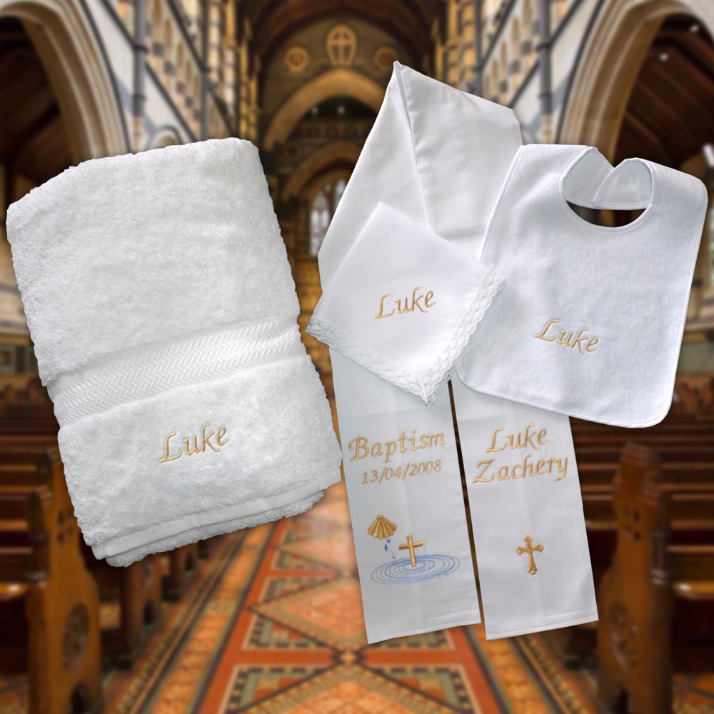 Baptism Stole and Candle, Christening Sash,Embroidery, 