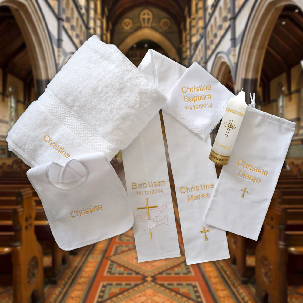 Baptism Stole and Candle, Christening Sash,Embroidery, 