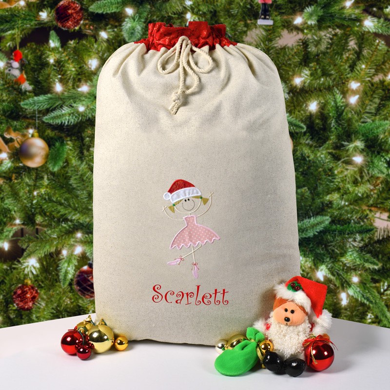 Christmas Gift, Personalised Santa Sack with Child's Name and Large Applique Initial