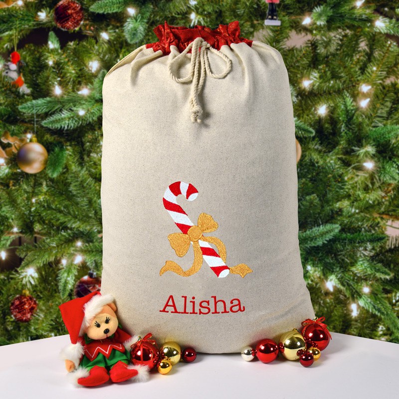 Christmas Gift, Personalised Santa Sack with Candy Canes