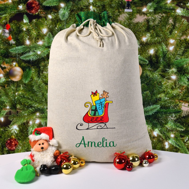 Christmas Gift, Personalised Santa Sack with Christmas Angel and music notes
