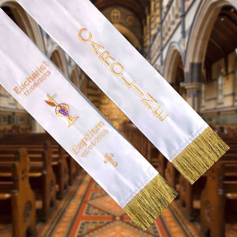 Eucharist Stole, First Communion Sash, Embroidery