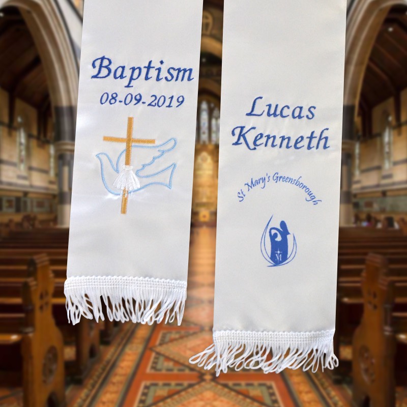 Baptism Stole, Baptism stole and candle, Baptism Gift, Embroidery