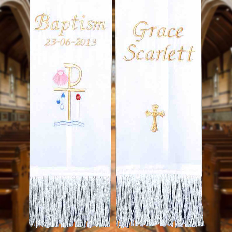 Baptism Stole, Baptism stole and candle, Baptism Gift, Embroidery