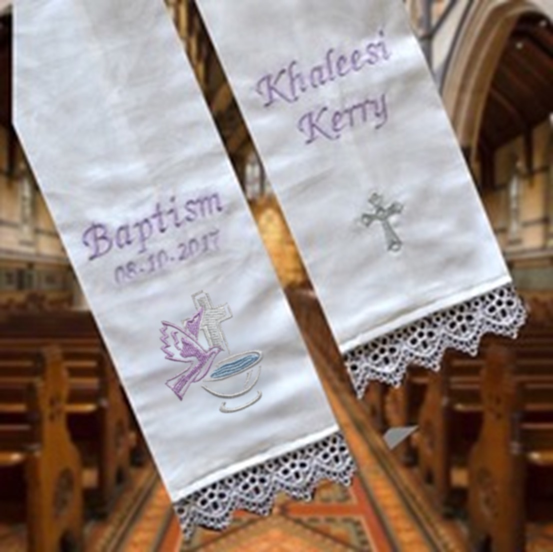 Baptism Stole, Religious Sash,Embroidery