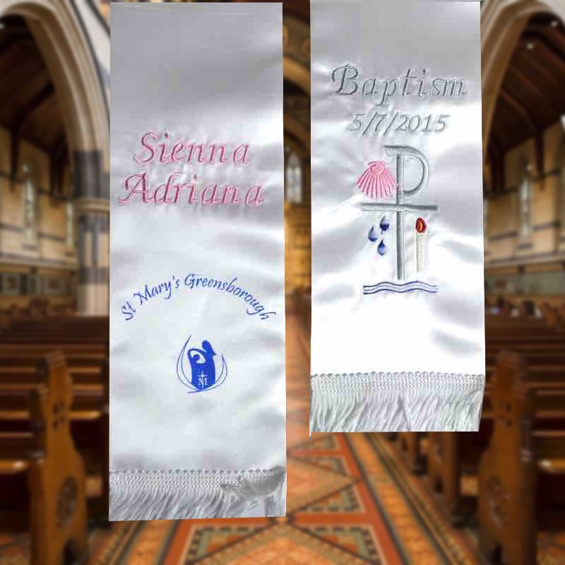 Baptism Stole, Religious Sash,Embroidery